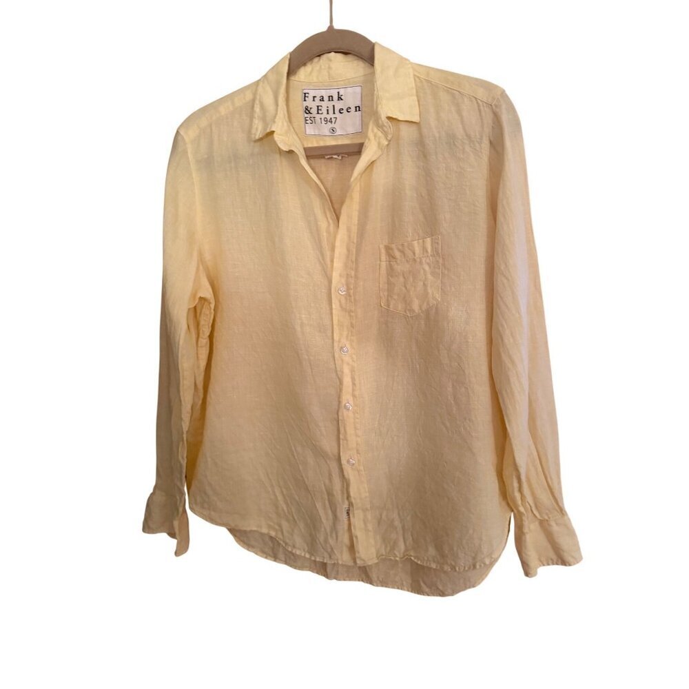 Frank & Eileen Womens Long-sleeved Collared Button-up Shirt Size S Yellow Linen